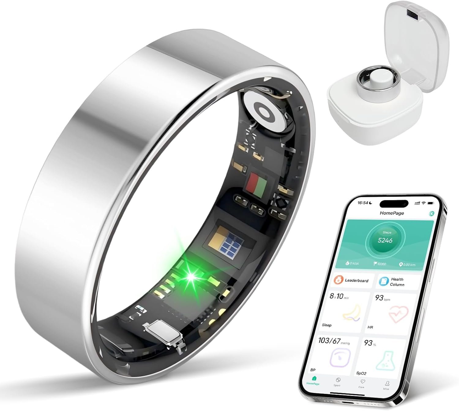 New Smart Ring Health Tracker for Women & Men, Sleep Exercise Health Monitoring, Daily Tracking, iOS/Android Compatible, IP68 Waterproof, No Subscription Required, 5‑Day Battery Life (Silver, 7)