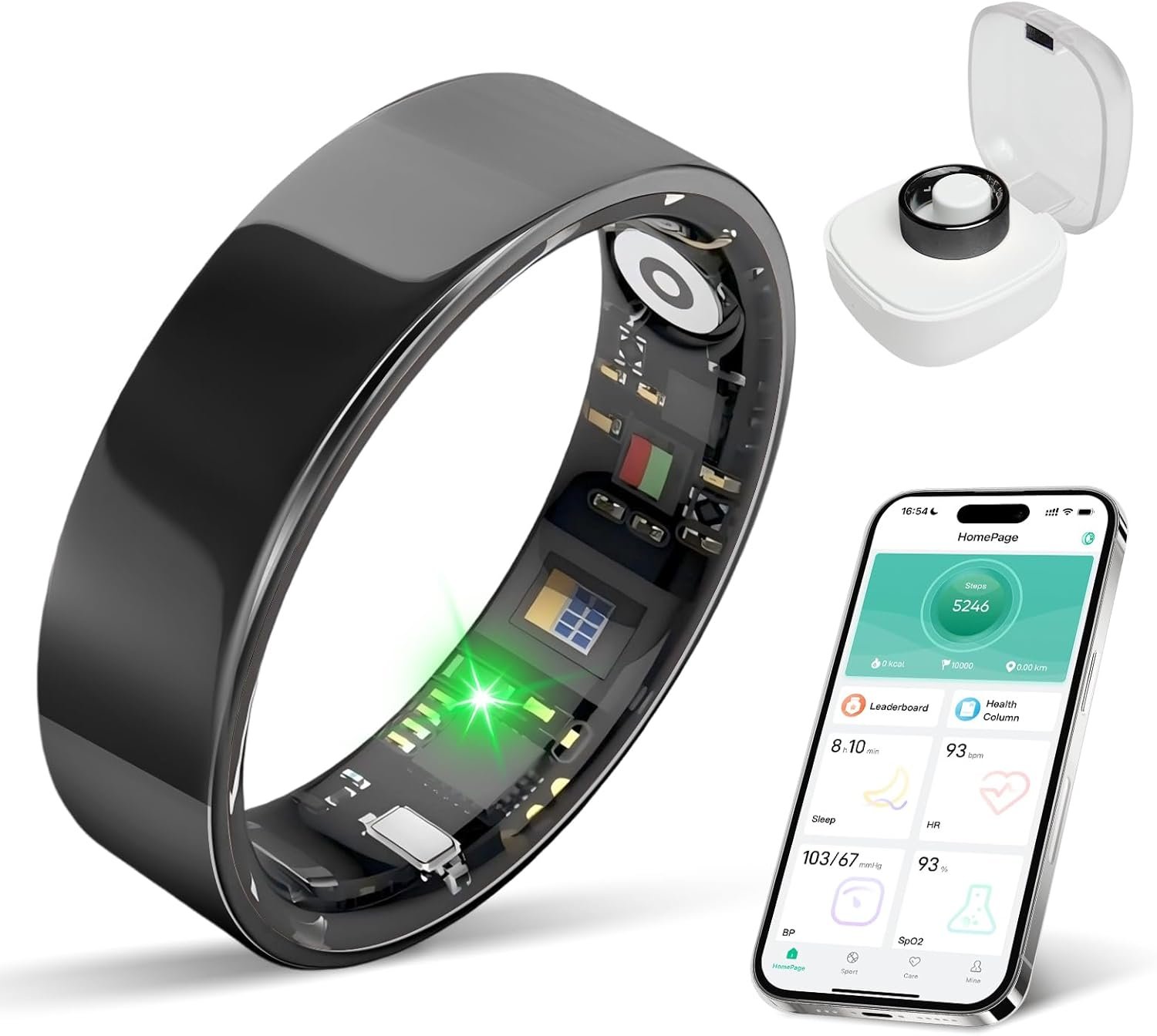 BIEMHA Smart Ring Health Tracker – IP68 Water Resistance, Sleep & Exercise Monitoring, iOS & Android Compatible, Long Lasting Battery Life, No Subscription Required, Unisex for Women & Men (Black, 9)