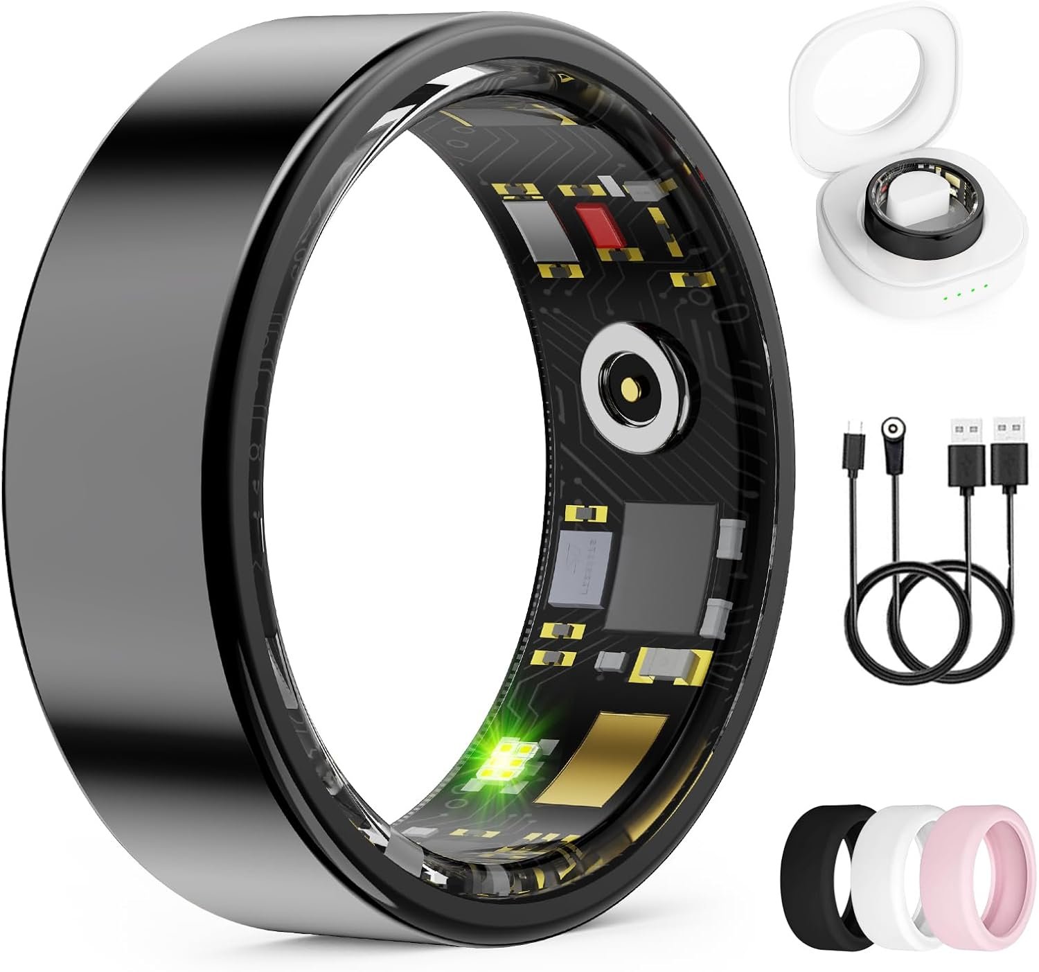 Smart Ring for Women & Men, Health Tracker Ring with Heart Rate, SpO2, Blood Pressure,Temperature, HRV & Stress, IP68 Waterproof Fitness Ring, Sleep Tracker for iPhone & Android, No App Fee(Black,10#)
