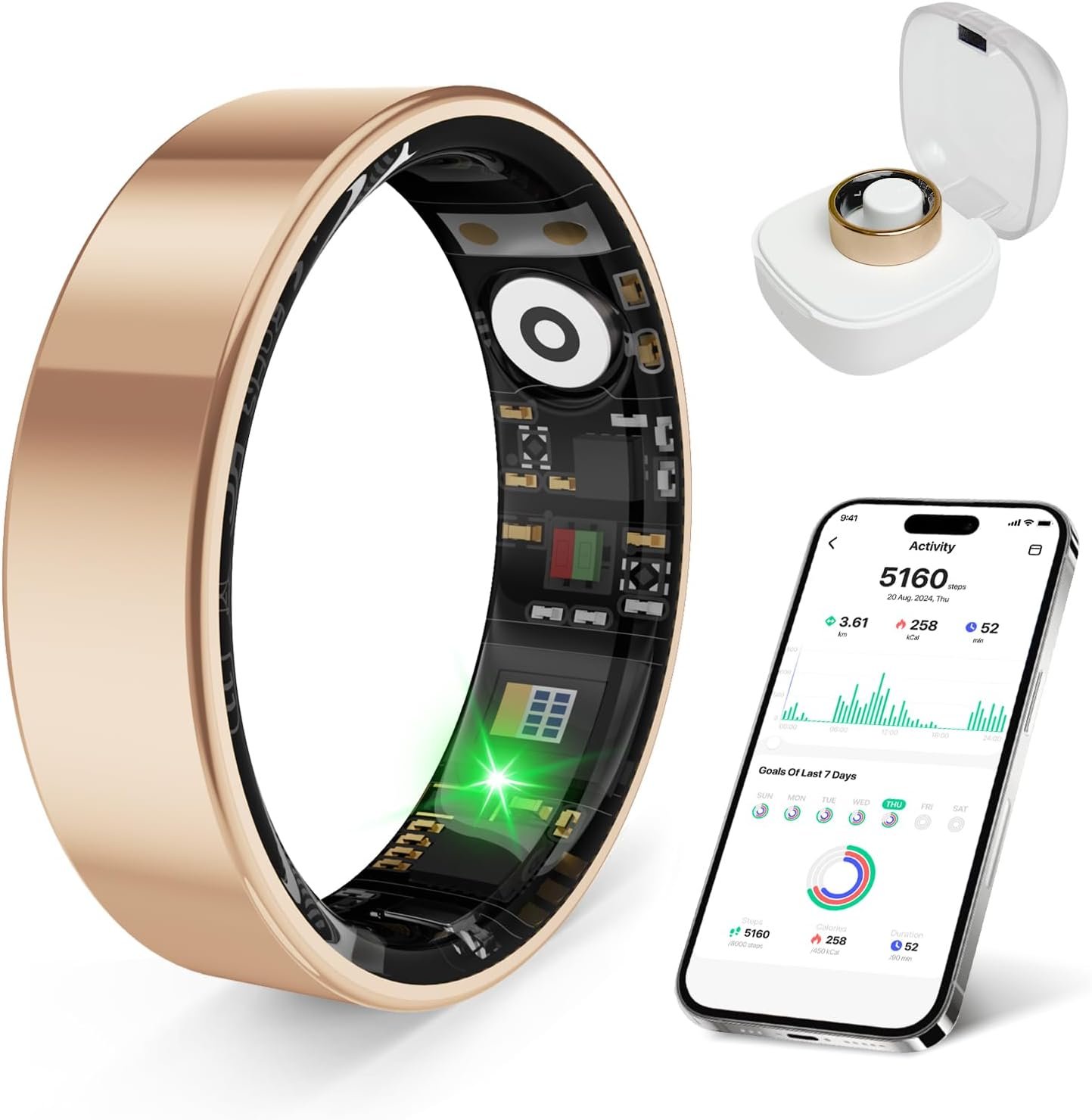 2026 Smart Ring Health Tracker for Men Women, Sleep Stress Exercise Health Monitoring, IP68 Waterproof, Long Battery Life, No Subscription, iOS Android Compatible (Rose Gold, 9)