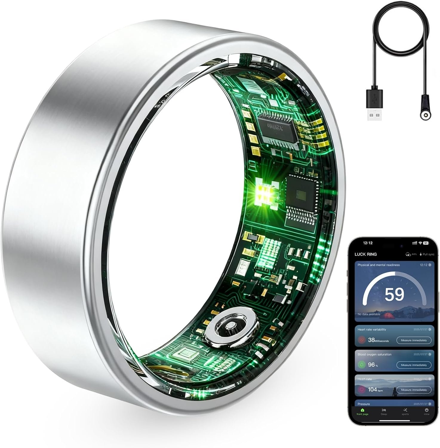 Smart Ring for Women & Men, Fitness Tracker Ring with Heart Rate Monitor, HRV, Sleep Tracking, No Subscription Fee, 10ATM Waterproof Activity Ring for Android & iOS (Silver, 11#)