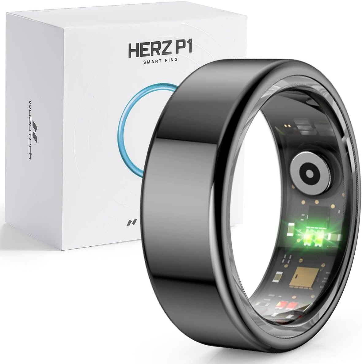 Herz P1 Smart Ring for Women & Men – (Size 12) 24/7 Health Metrics Fitness Ring, Tracks 20+ Biometrics, 6 Day Battery Life, Waterproof Stainless Steel, Free APP for iOS Android, No Subscription