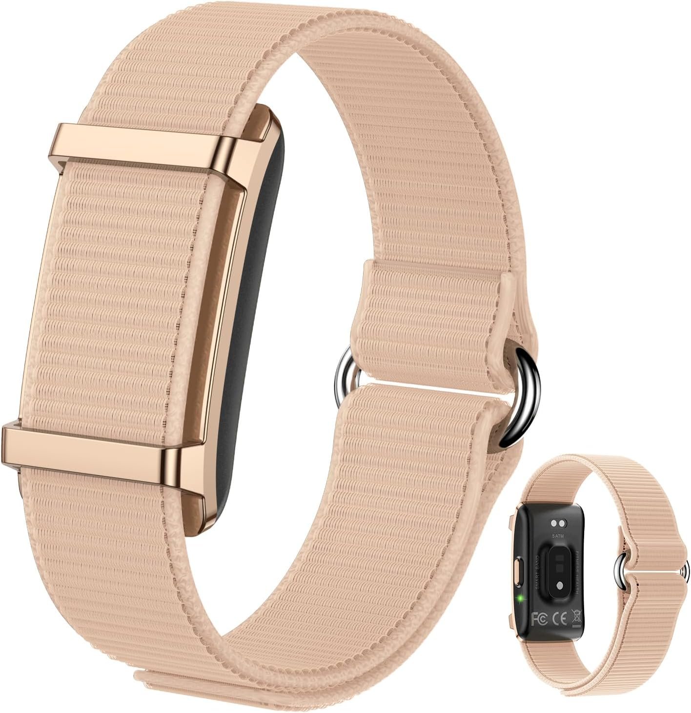 Smart Bracelet Fitness Trackers for Men Women, Smart Watch 24/7 Heart Rate Sleep Stress HRV Monitor, 170+ Sports Modes, 2 Bands, Free APP 01 (Rose Gold)