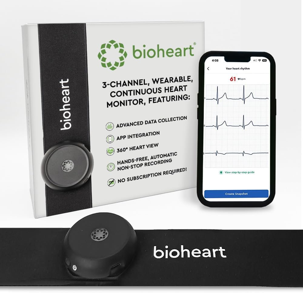 Bioheart | 24/7 Continuous Heart Monitor | No Prescription Needed | Smart Wearable | Chest Strap | One Month Subscription Included