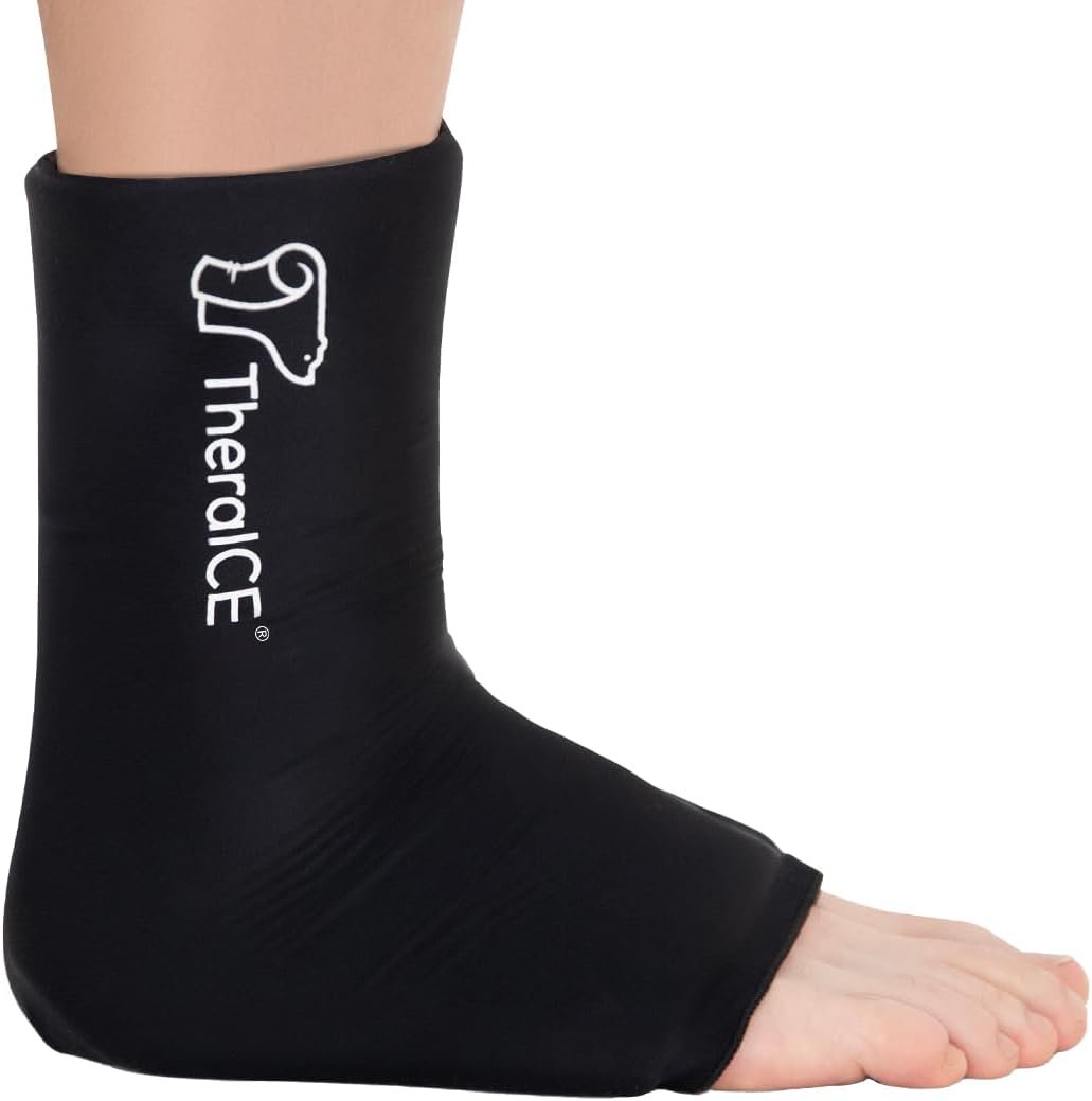 TheraICE Ankle Ice Pack Wrap for Swelling & Sprained Ankle Brace for Women Men, Cold Therapy Foot Heel Spur Support Compression Socks, Plantar Fasciitis & Achilles Tendonitis Sore Feet Pain Relief