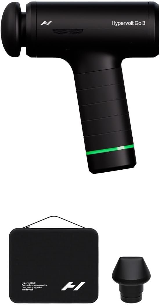 Hyperice Hypervolt Go 3 – Compact Handheld Percussion Massage Gun with QuietGlide Technology | 3 Speeds, Portable Lightweight Design | Helps Relieve Muscle Soreness and Improve Recovery