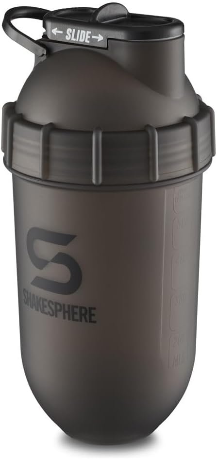SHAKESPHERE Shaker Bottle – 24oz Leak Proof Protein Shaker Bottle for Pre Workout, Smoothie, and Powder Drink Mixes, No-Blade Mixer for Gym, BPA-Free, Easy Clean & Easy to Carry (Frosted Black)
