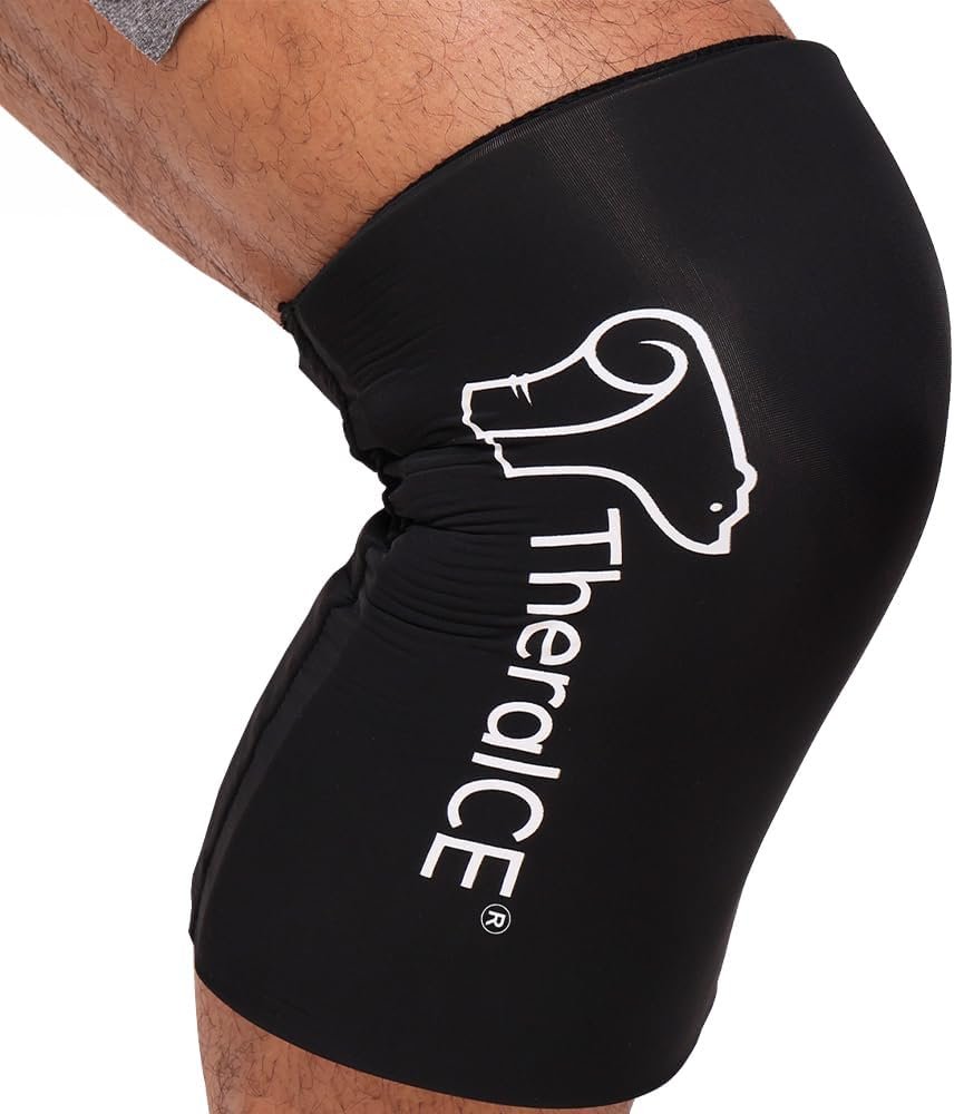 TheraICE Knee Ice Pack Wrap Compression Sleeve for Injuries, Reusable Gel Cold Packs Brace Also for Elbow, Ankle & Calf – Flexible Cold Wrap Recovery for Meniscus, ACL, MCL Pain Relief (L)