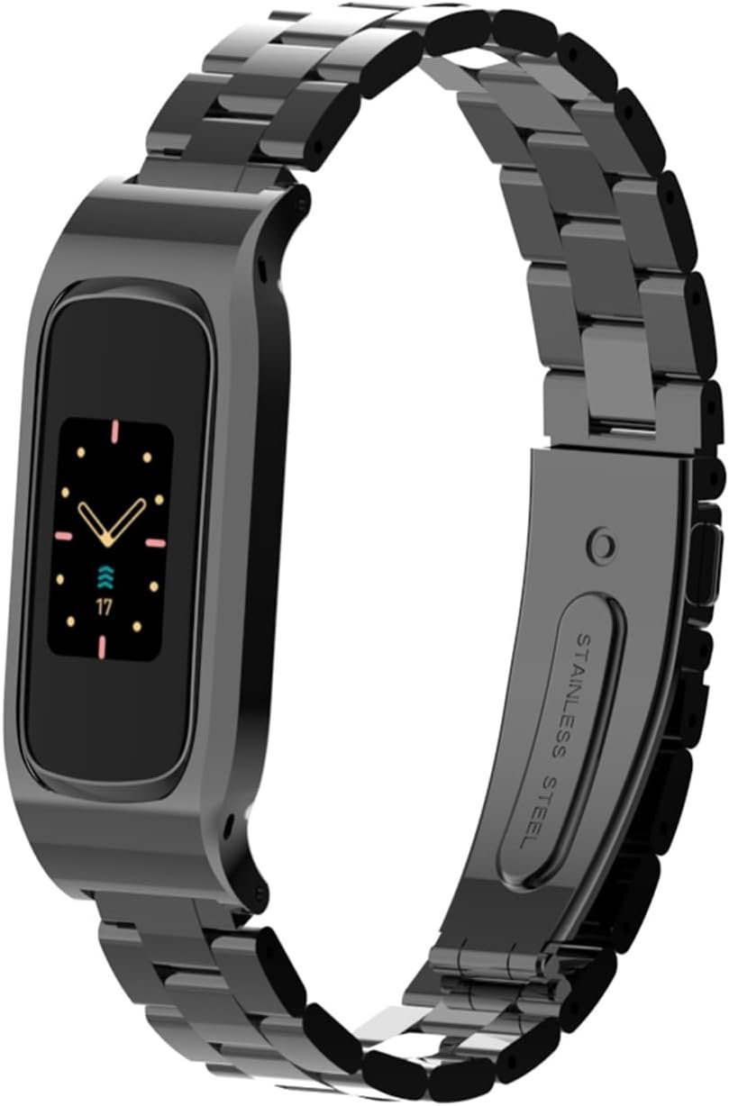 Metal Band Compatible with Fitbit Luxe/Luxe SE,Stainless Steel Protective Frame Design Metal Wrist Strap Bracelet Replacement for Fitbit Luxe Fitness and Wellness Tracker Men Women(Black)
