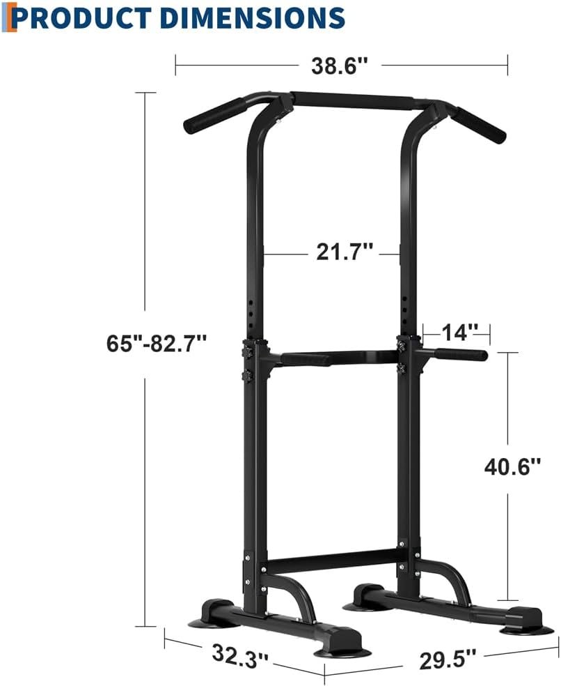 Power Tower Pull Up Bar and Dip Station for Home Gym, Adjustable Pull Up Bar with 300 Lbs Capacity, Free Standing Chin Up Bar for Strength Training, Men Women Teens
