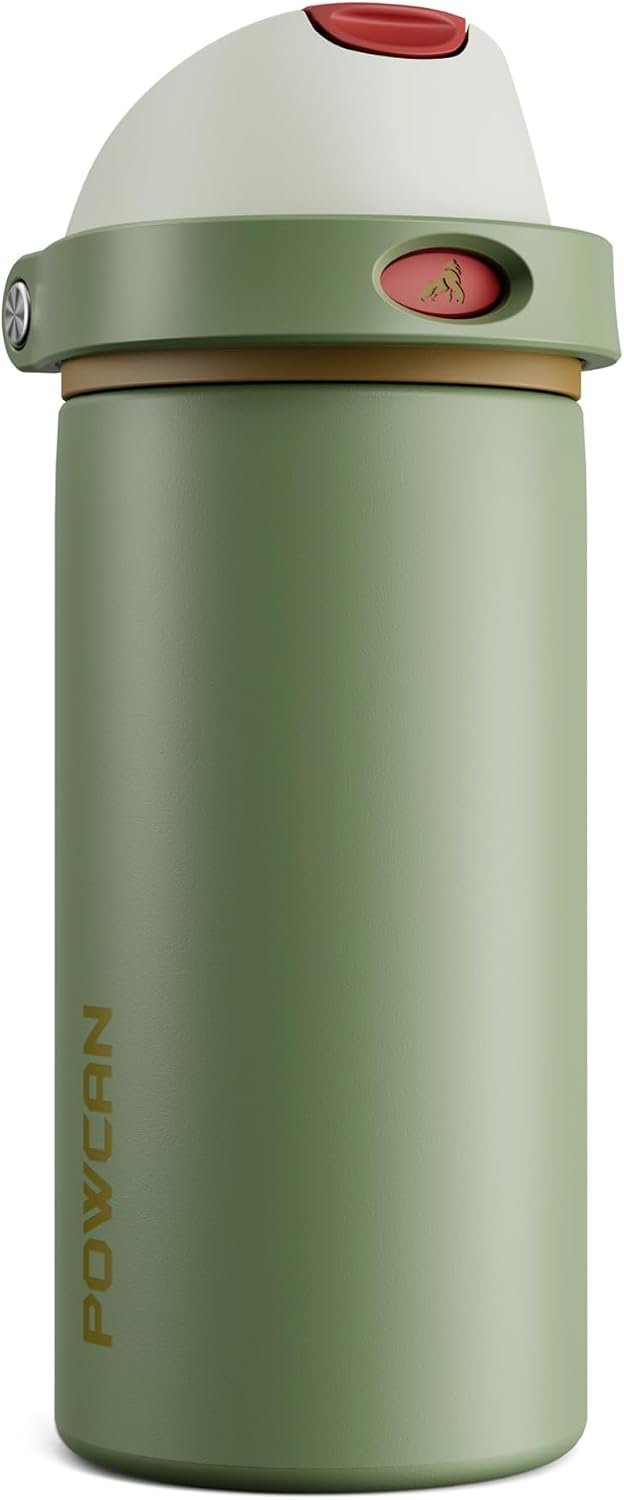 POWCAN 18 oz Insulated Water Bottle for Men: 2-in-1 Push-Button Spout & Quick-Flip Straw, Leakproof, Cold 24Hrs, Fits Car Cup Holder, Stainless Sports Bottle for Travel, Camping, Gift (Hunter Crest)