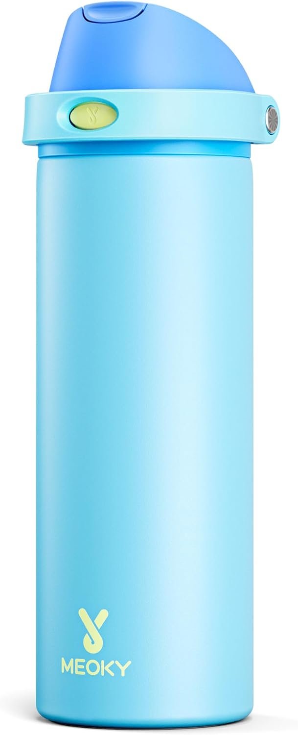 24 oz Insulated Water Bottle for Men: Meoky Stainless Steel Water Bottle with 2-in-1 Straw and Spout Lid – Leak Proof, Cold for 24 Hours, Fits in Car Cup Holder, BPA-Free for Sports Travel, Azure