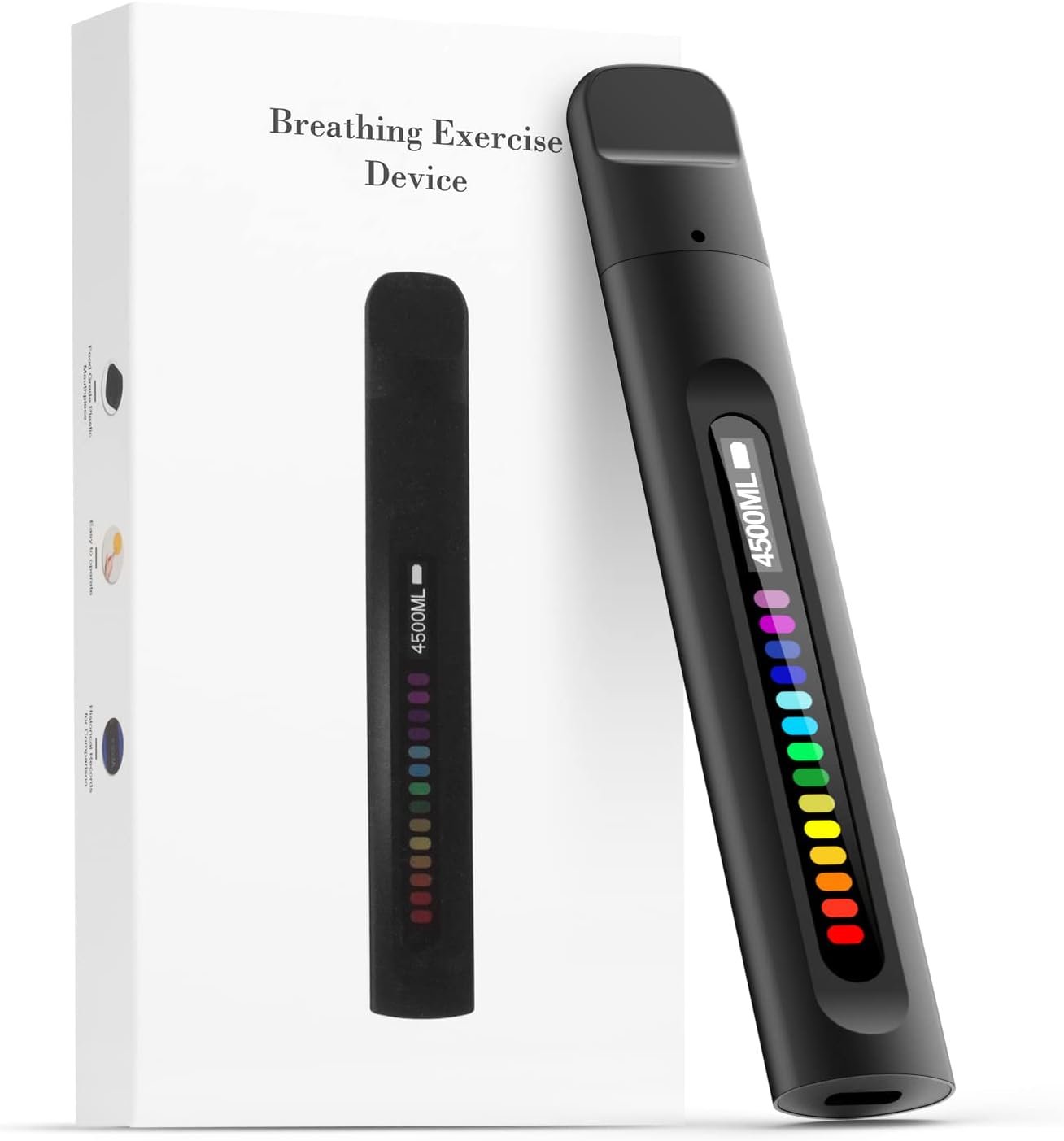 Breathing Trainer with Display, Portable Breathing Exercise Device, Rechargeable Breath Training Tool with Detachable Mouthpieces, Compact Handheld Design for Fitness, Daily Routine and Travel