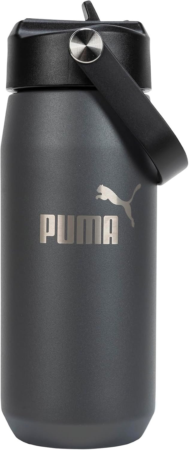 PUMA unisex-adult 18oz Insulated Stainless Steel Water Bottle With Straw & Carry Handle