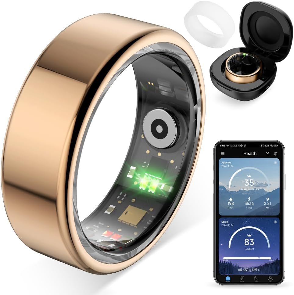 COLMI R02 Smart Ring, Smart Ring for Women and Men, No Subscription Fee, with a Charging Case, Supports Heart Rate, Blood Oxygen, Sleep Health Monitoring. (Rose Gold, 8#)