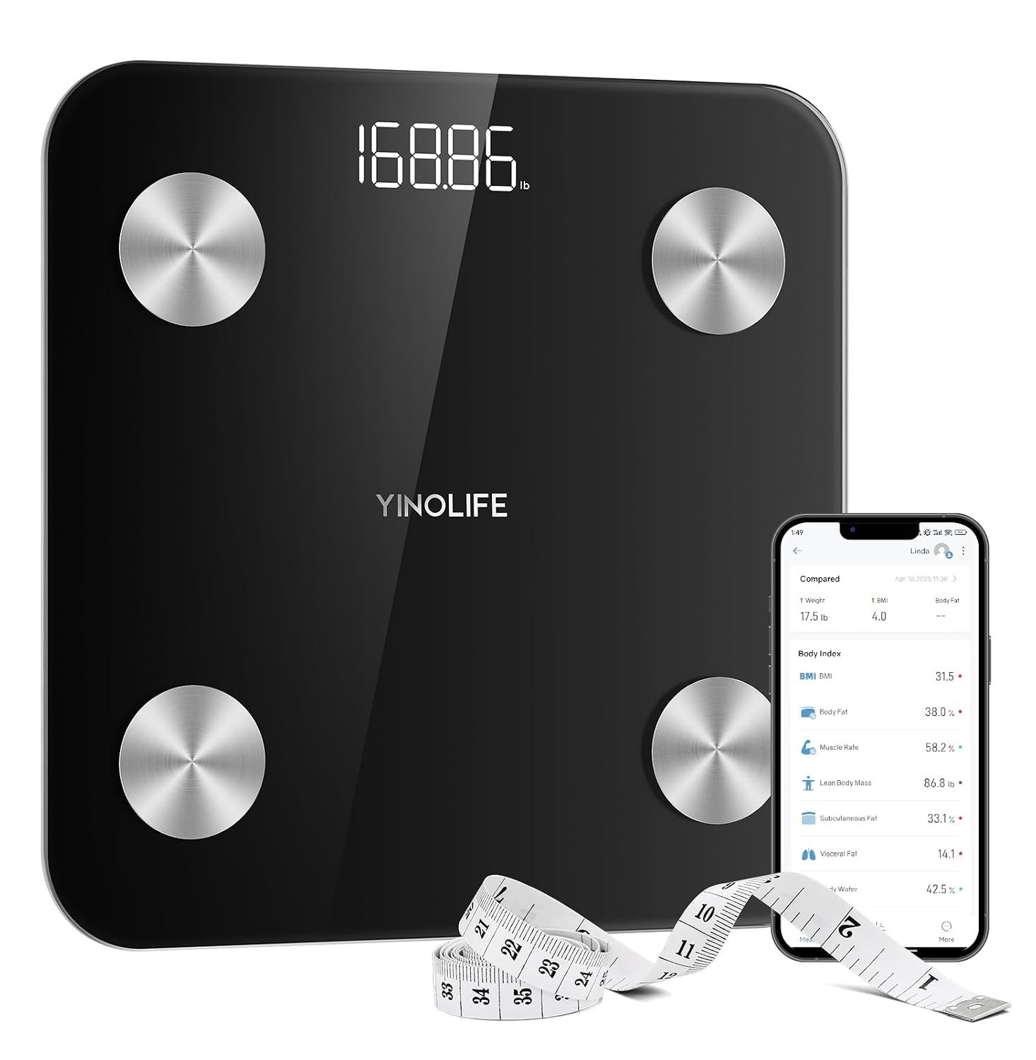 Scale for Body Weight, Digital Smart Bathroom Weight Scale with BMI, Body Fat, Muscle Mass, Accurate 20 Body Composition Scale, 10.2″ Compact Platform with APP, 400lb, Black