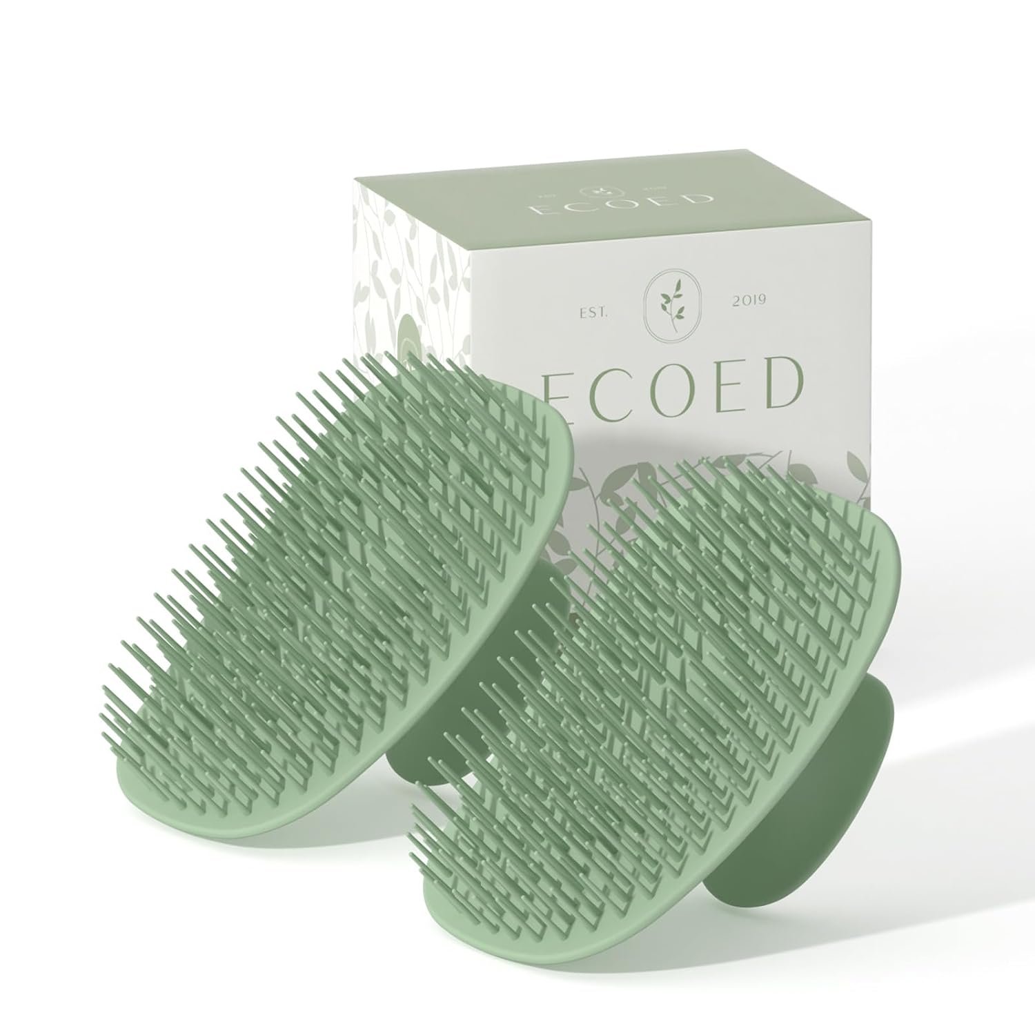 Ecoed 2 PC Scalp Massager Shampoo Brush, Scalp Scrubber & Exfoliator for Dandruff Removal, Wet & Dry and Detangler for Men and Women, Suitable for Short Medium Hair (Green)