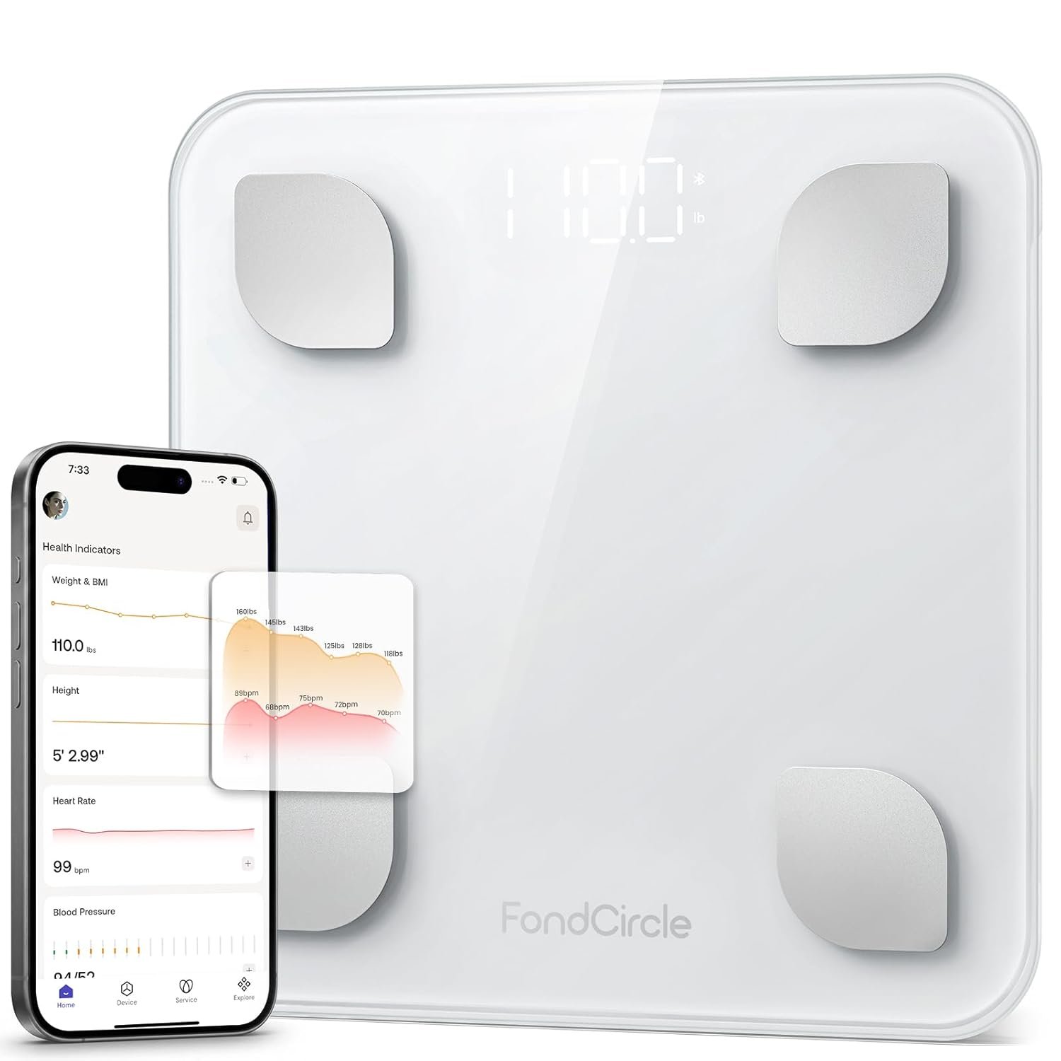 Scale for Body Weight, Bathroom Scale with 4 Large-Diameter Electrode Plates, High Accuracy Bathroom Smart Scale with BMI, Body Fat, 16 Body Composition Monitor App for Home Use, 400 lbs
