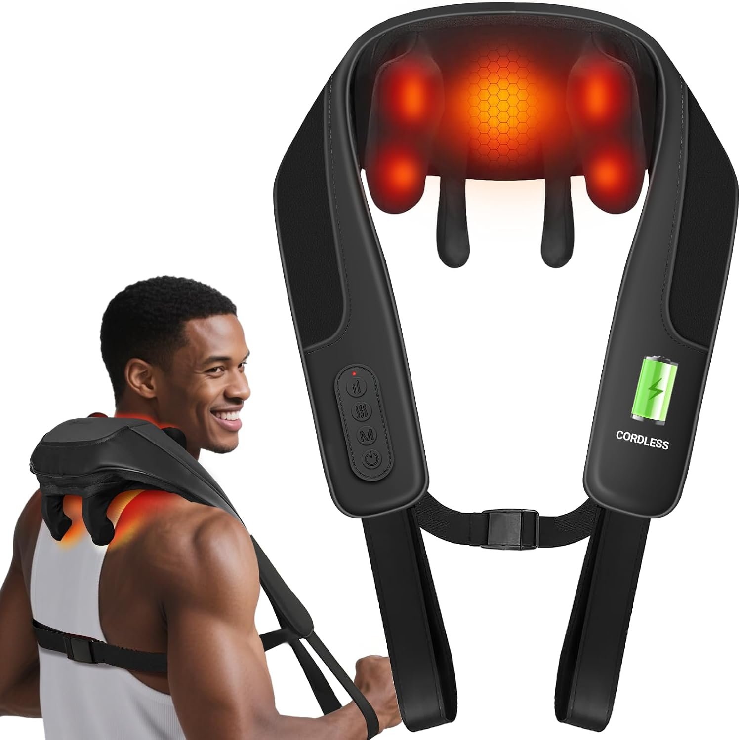 CooCoCo HSA Eligible Cordless Neck Massager with Heat – FSA Wearable Back Massager for Pain Relief Deep Tissue, Hands-Free Shiatsu Shoulder Massager for Office Travel, Gifts for Women Men