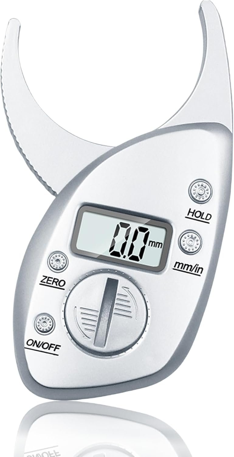 Body Fat Caliper with LCD Screen – Accurate Handheld Body Fat Measurement Tool for Men and Women, Portable Skin Fat Tester, Anti-Slip Grip, Metric & Imperial Units, Includes Body Tape Measure