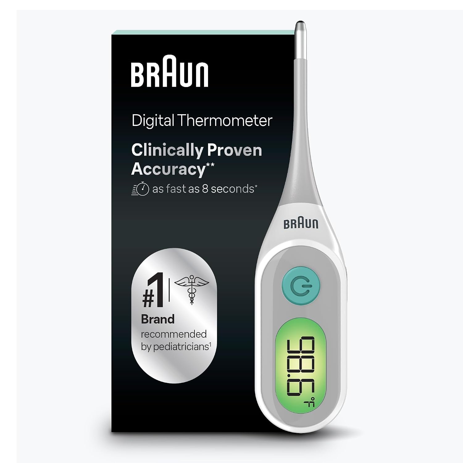 Braun Digital Thermometer, Clinically Accurate, Color Coded Fever Guidance, Thermometer for Adults, Baby, Toddlers & Kids, Oral, Rectal or Underarm use, No 1 Brand Recommended by Pediatricians