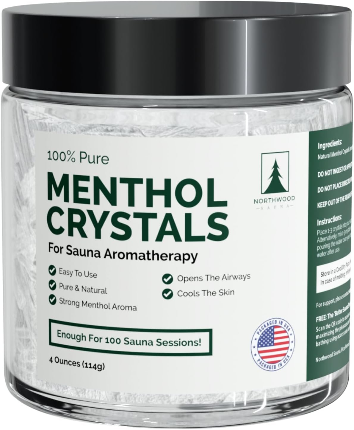 Northwood Sauna – Sauna Menthol Crystals – 100% Pure & Natural – Cooling Aromatherapy Scent & Ice Sensation – 4 Ounces