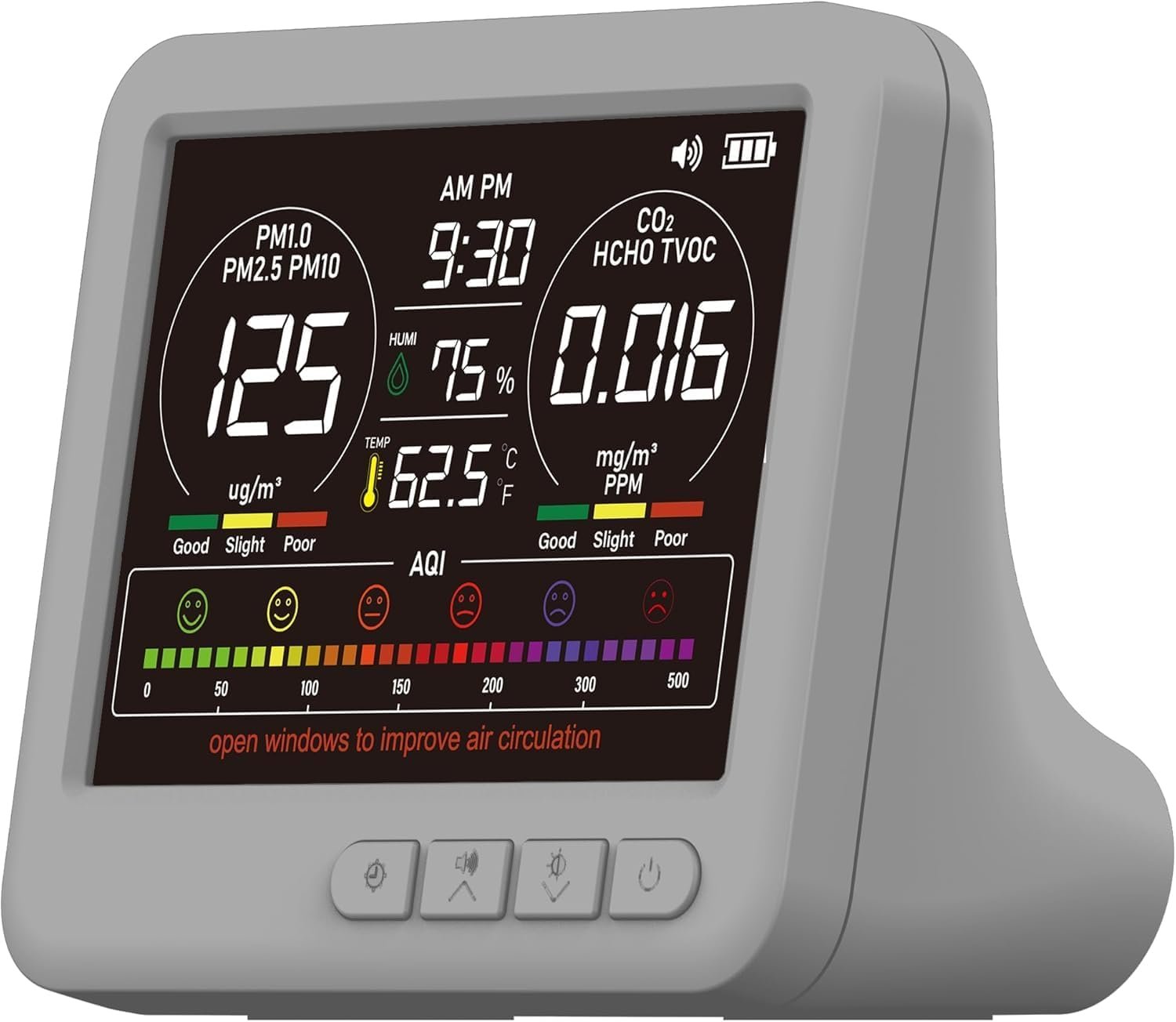 Professional 16-in-1 Portable Indoor Air Quality Monitor with AQI Reminder, Real-Time Air Detector for Home, Bedroom, Office, Car & Daily Use
