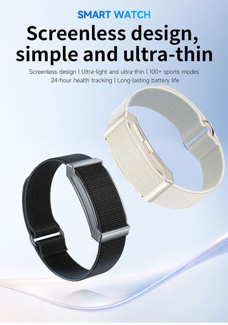 Screenless Health Fitness Tracker for Men Women Activity Watch 24/7 Heart Rate Blood Pressure Sleep HRV Monitor Step Counter Smart Bracelet No Screen Long Battery Life