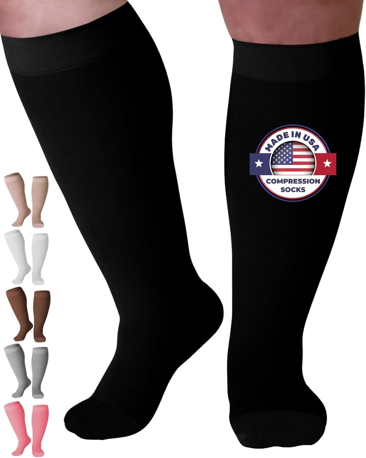 Mojo Compression Socks for Women and Men 20-30mmHg Wide Calf – XXL Knee High Compression Stockings for Swelling, Edema, Bariatric Surgery Recovery – Black, 2X-Large – AB201