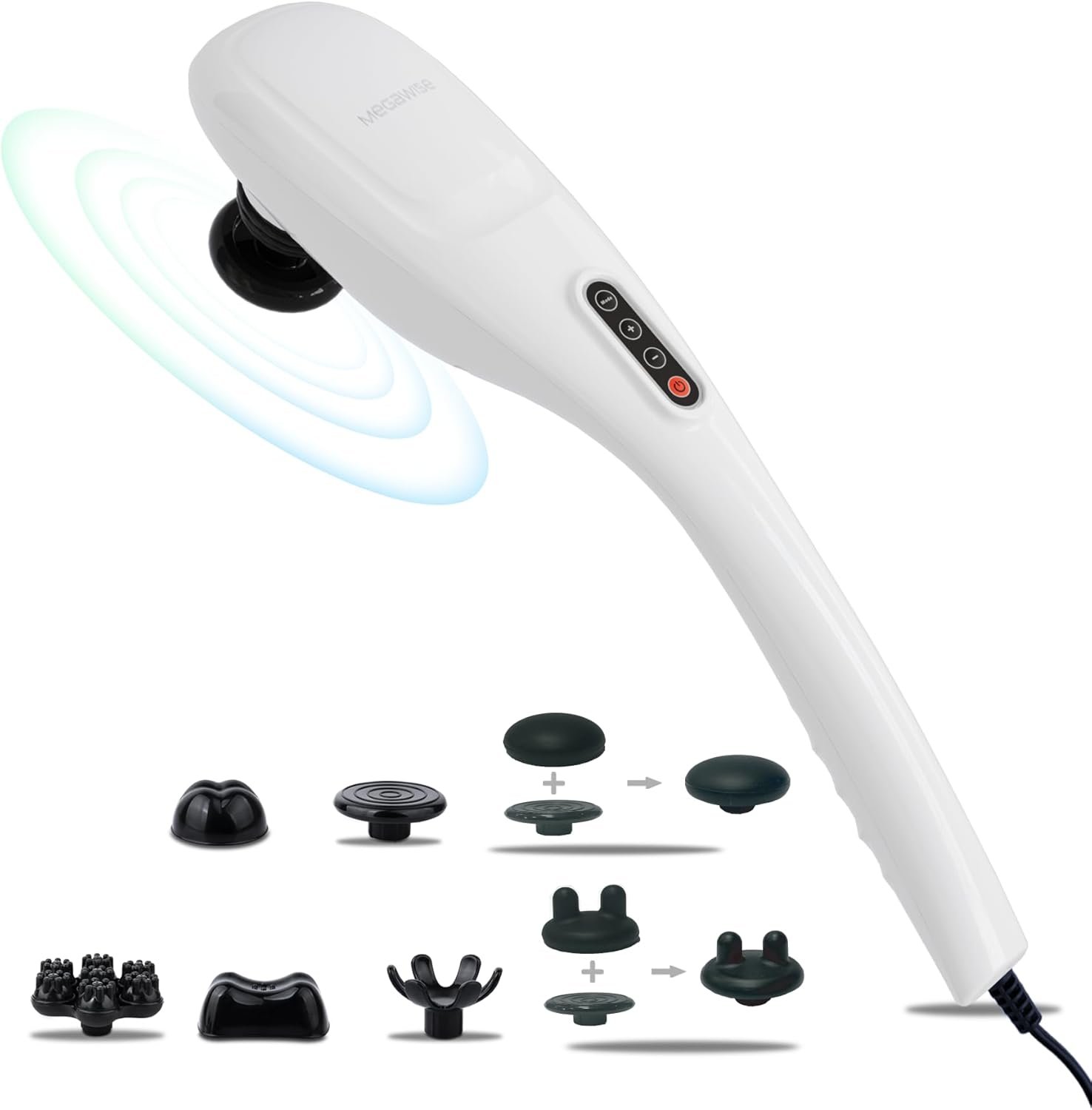 MEGAWISE Handheld Back Massager | Deep Tissue Percussion Massage for Back, Neck, Shoulders, Waist and Legs (Off-White)