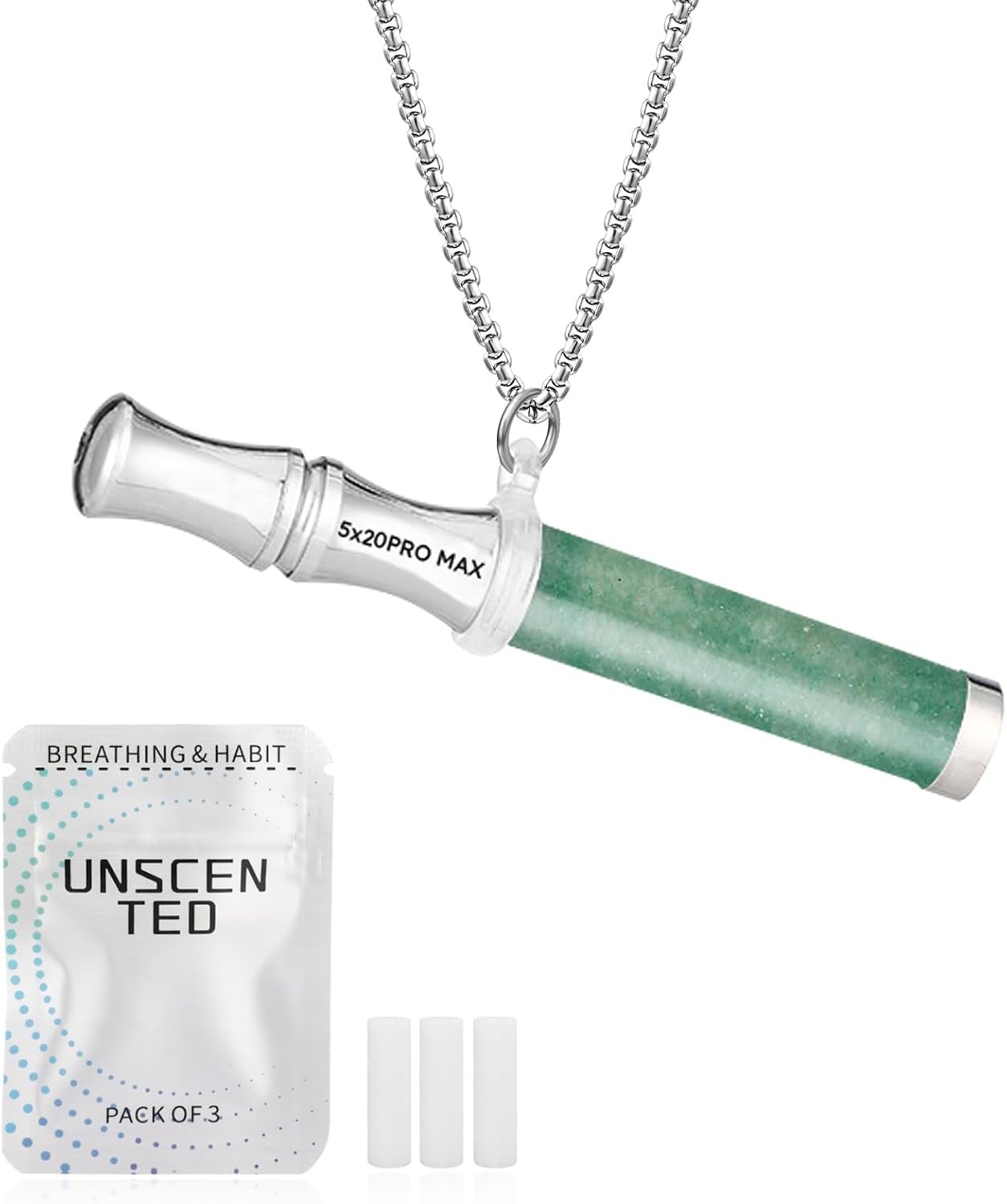 Breathing Necklace for Anxiety, Stainless Steel Breathing Pendant Breathwork Tool for Calm Meditation & Stress Relief, Mindfulness Slow Breathing Trainer, Adjustable Chain, Gift for Women Men (Marble-Green)