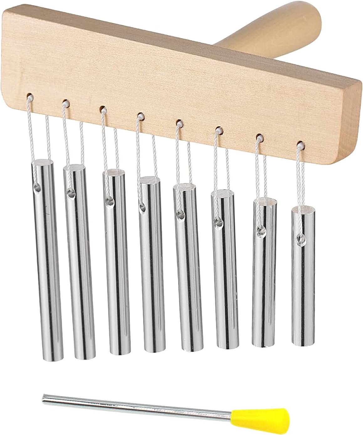 Chimes Instrument 8 Tone Wood Yoga Bells Chime,Solid Aluminum Tube Musical Device with Stick for Attention School Garden Indoor Room Home Men Women