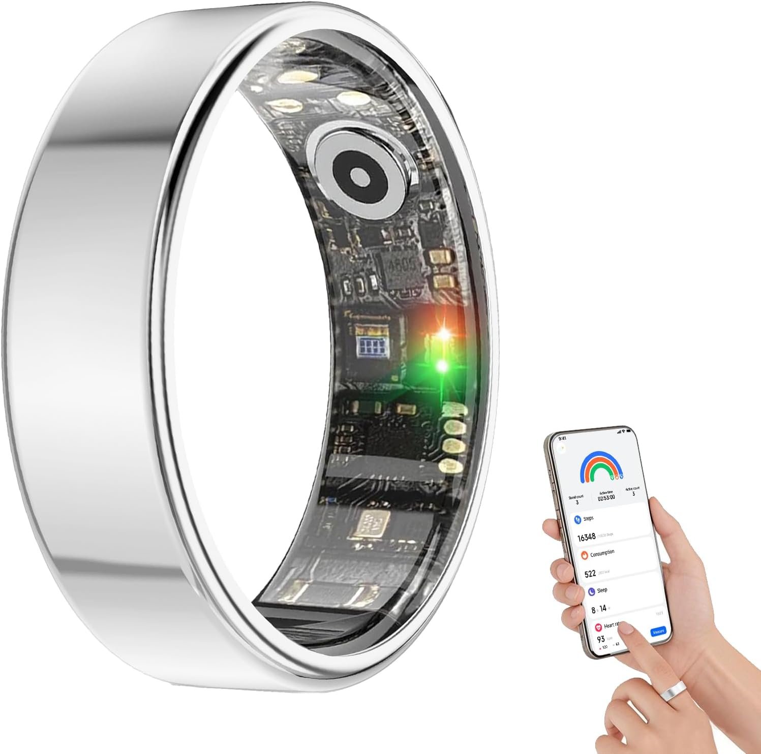 BENIO Smart Ring Health Tracker for Men Women, Sleep Exercise Health Monitoring, No Subscription, iOS Android Compatible (Sliver, 12.5)