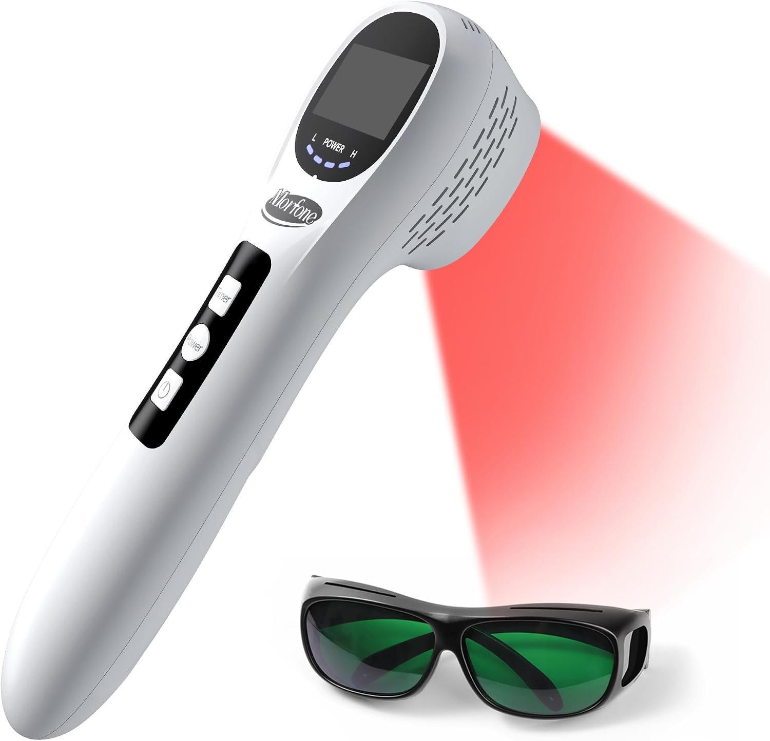 Morfone Handheld Red Light Therapy Devices – Near Infrared Light Therapy for Face & Body, 660nm 808nm Wireless Red Light Therapy Wand with Glasses for Knee, Wrist, Local Pain and Pets, Portable, White