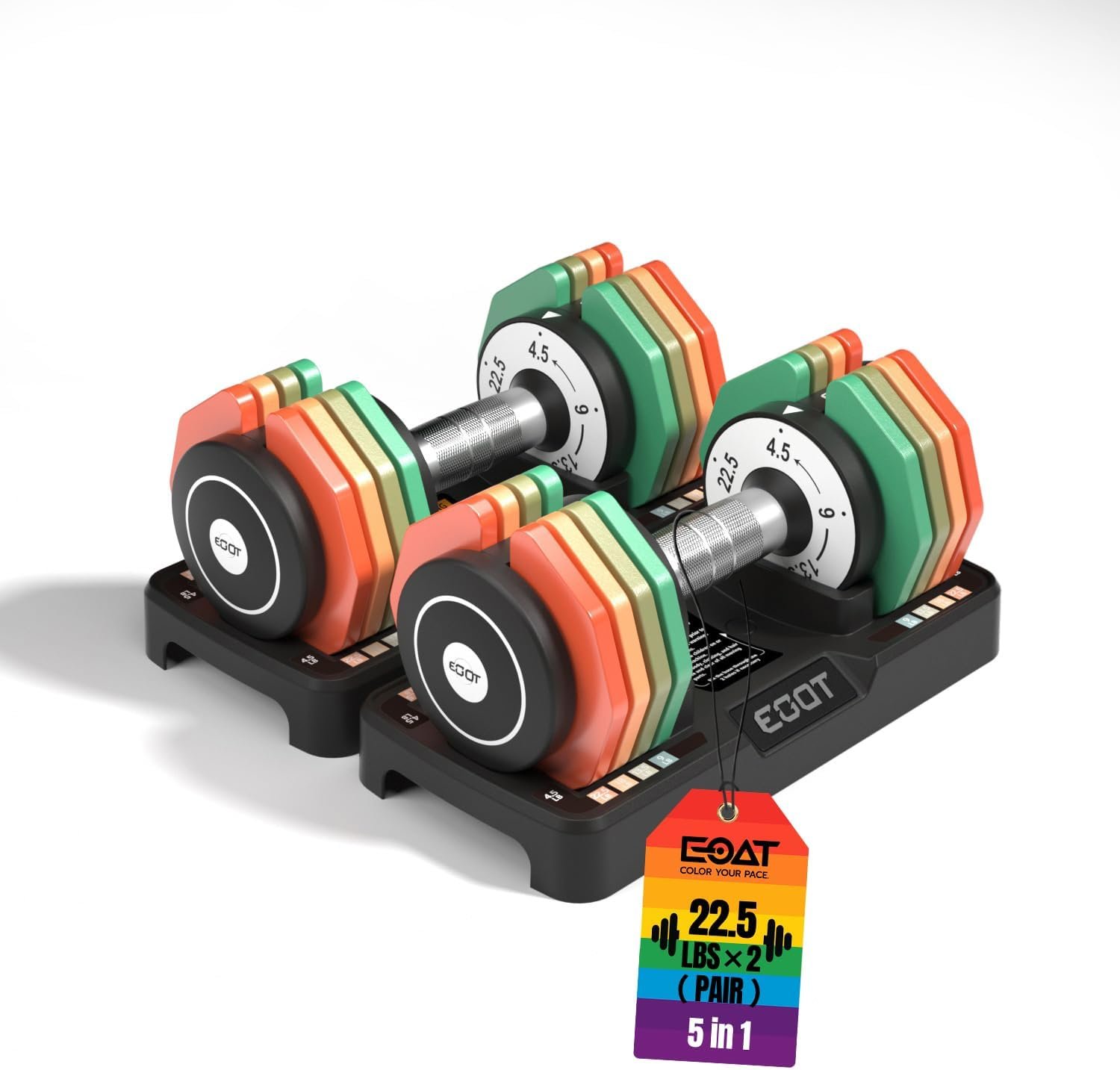 Adjustable Dumbbells Set/Single, 12.5LB/22.5LB/55LB 5 in 1 Free Adjustable Dumbbell Set with Anti-Slip Handle & Rainbow-colored Weight Plates for Home Gym, Weight Set for Women Men