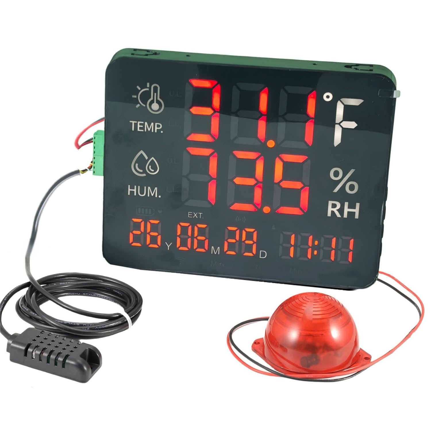 Large Display Thermometer with Alarm Loud Big Temperature – Max Min to Monitor High and Low Temperature Humidity Gauge Monitor Alert, Thermometer Hygrometer Warning with Time & Date