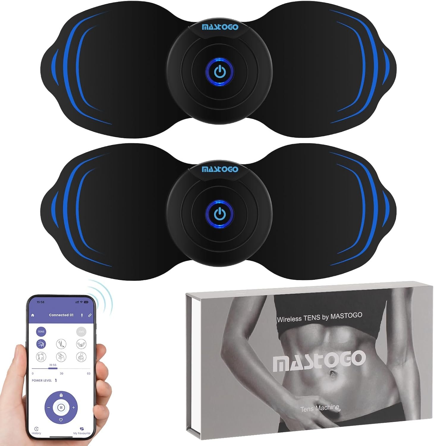 MASTOGO Wireless TENS Unit Back Pain Relief Massager- Muscle Stimulator Machine – Wireless TENS Unit Muscle Stimulator- tens Unit