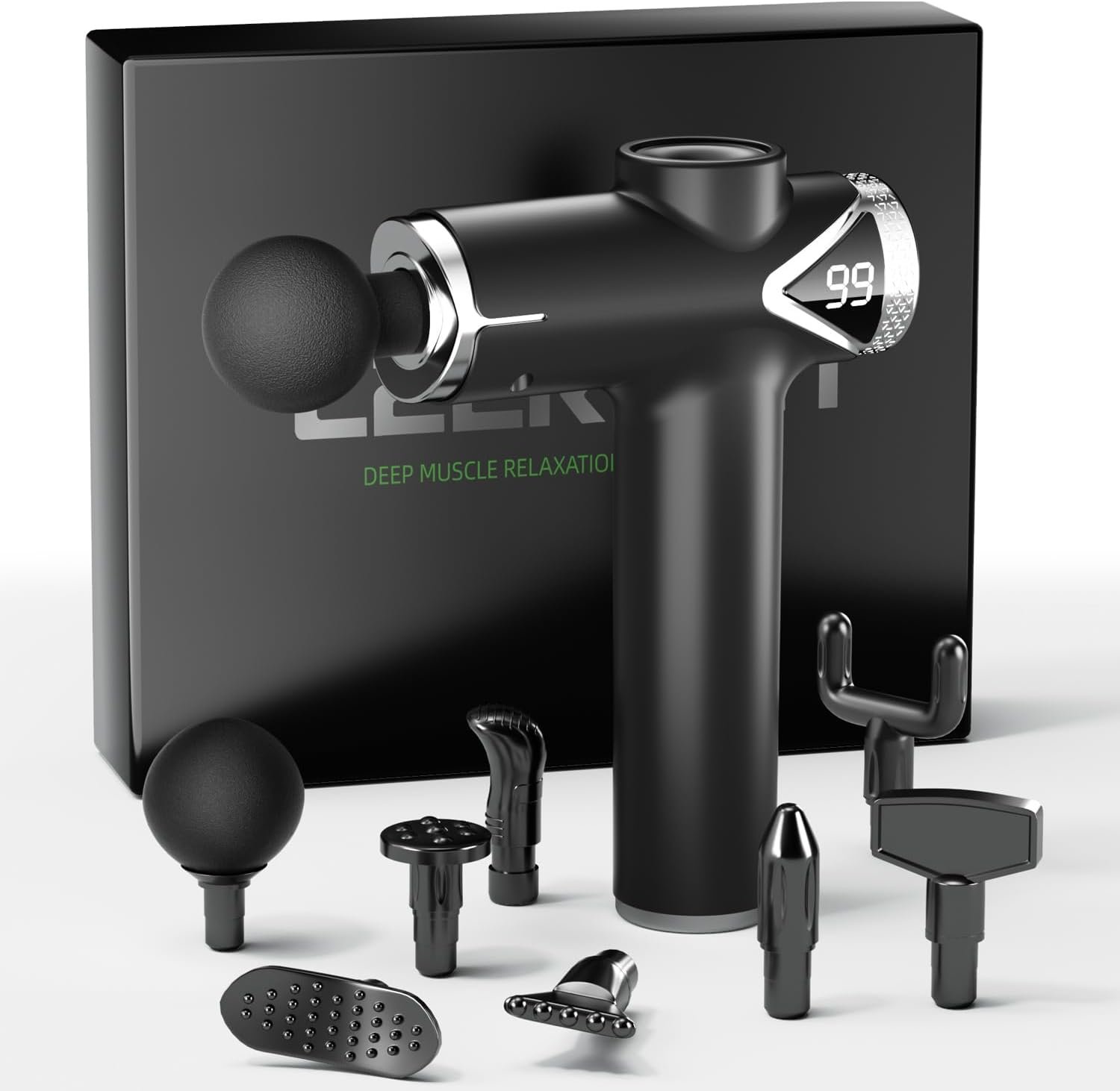 LEERCON Massage Gun Deep Tissue, Percussion Massage Gun for Pain Relief Muscle Back Massager Gun for Athletes with 8 Attachments & 6 Speeds, Gift for Men Women, Black