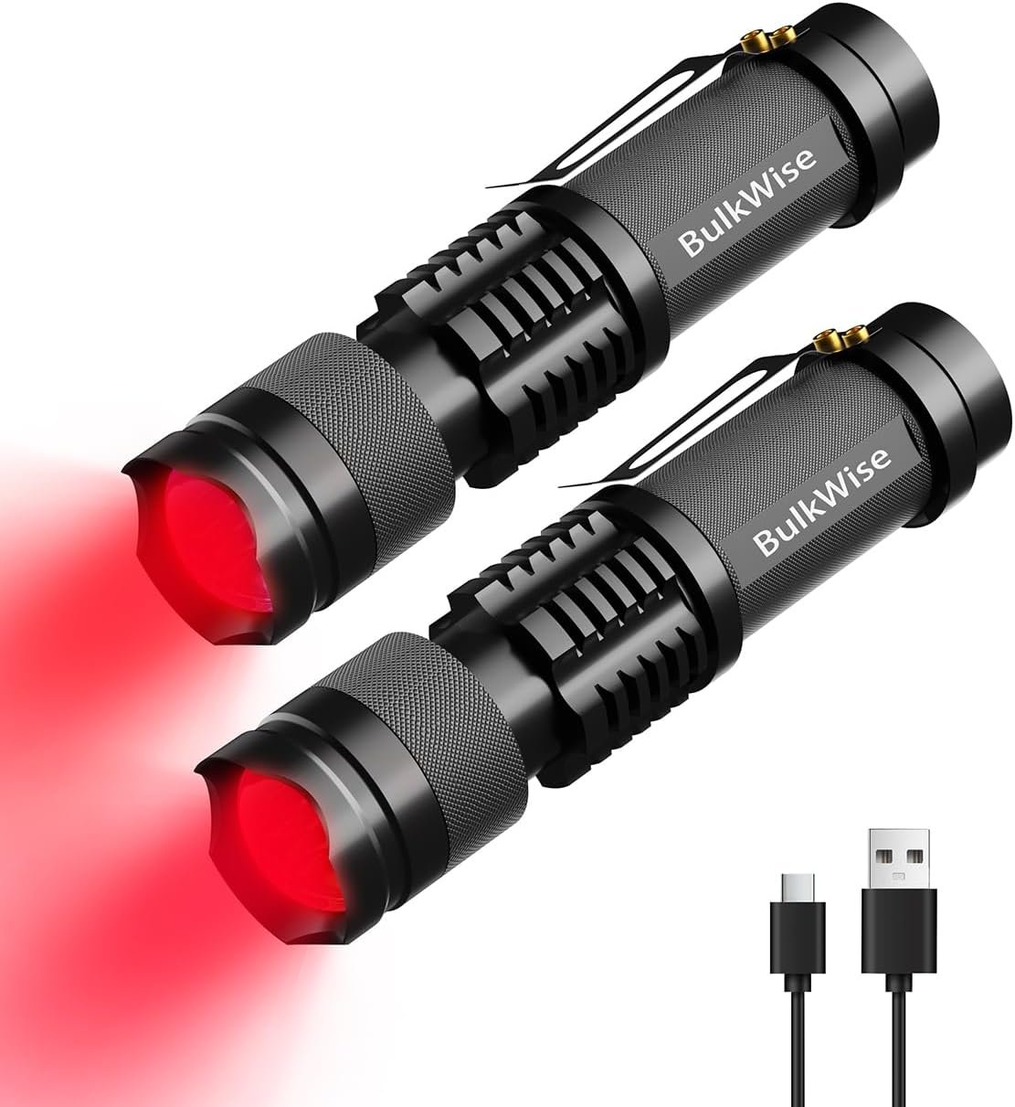 Rechargeable Red Light Flashlight LED Single Mode Light 1 Mode LED Torch Scalable Red Flashlights for Astronomy Aviation Night Observation (2 Pack)