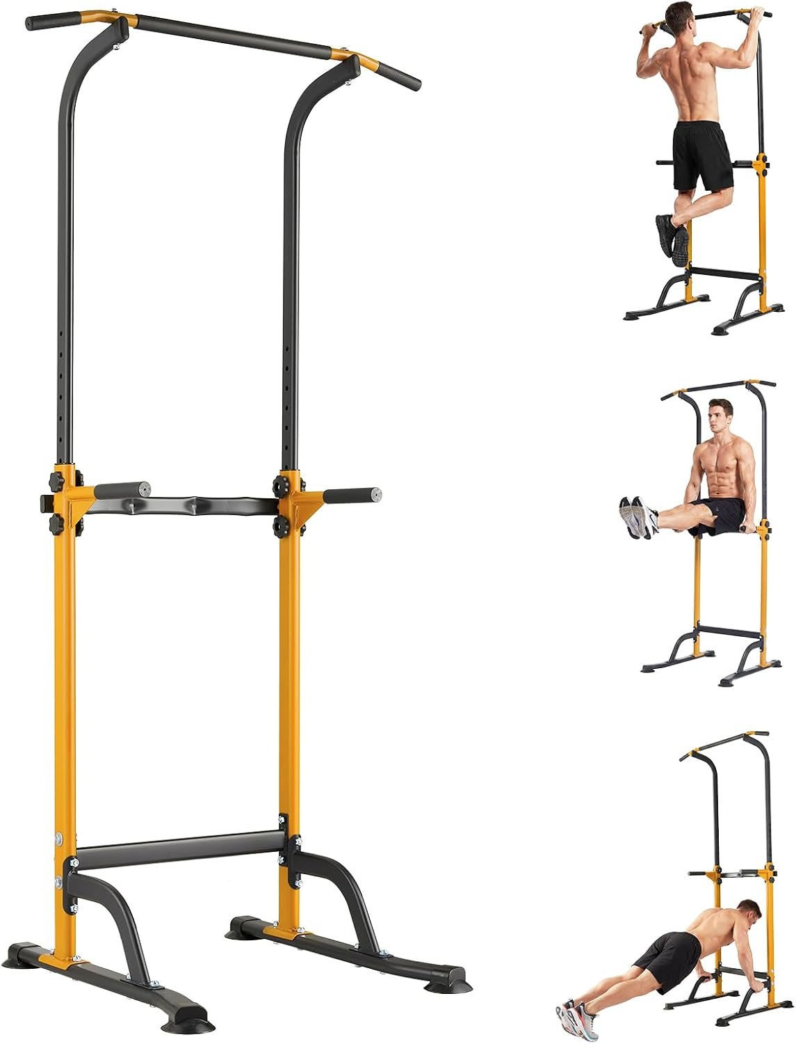 Power Tower Home Gym Strength Training Station Adjustable 10 Height Levels, Heavy-Duty Chin-Up Tower with Parallel Dip Handles, Bodyweight Workout Equipment for Pull-Ups, Dips, Knee Raises, Push-Ups, 330 Lb Capacity