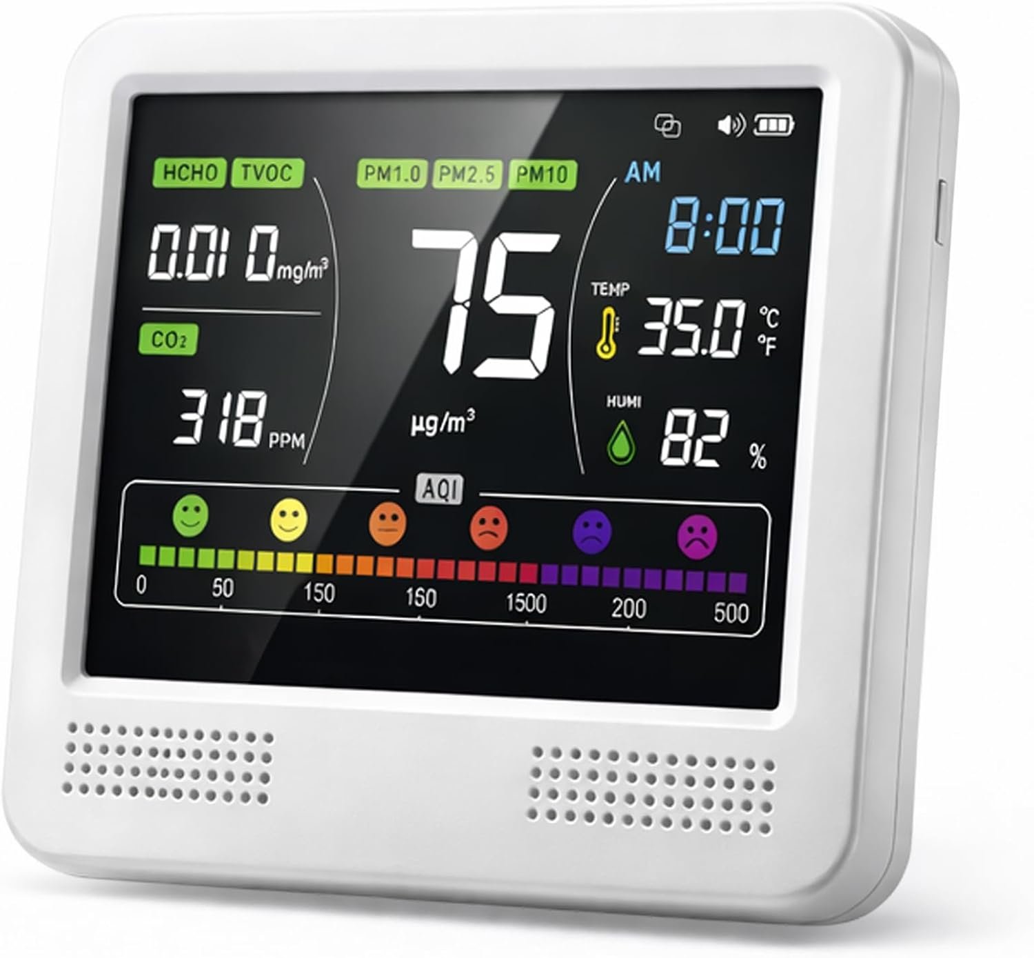 16-in-1 Indoor Air Quality Monitor for Home, CO2 Detector with PM2.5/PM10, Formaldehyde (HCHO), TVOC Sensor, AQI Alarm, Temperature & Humidity Monitor