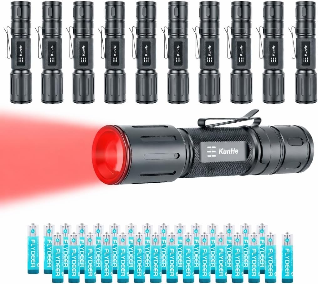 KunHe 10 Pack Red White Dual Light Source Flashlights Bulk Small Flashlight with Clip 3 Mode Brightness Pilot Aviation Flashlight