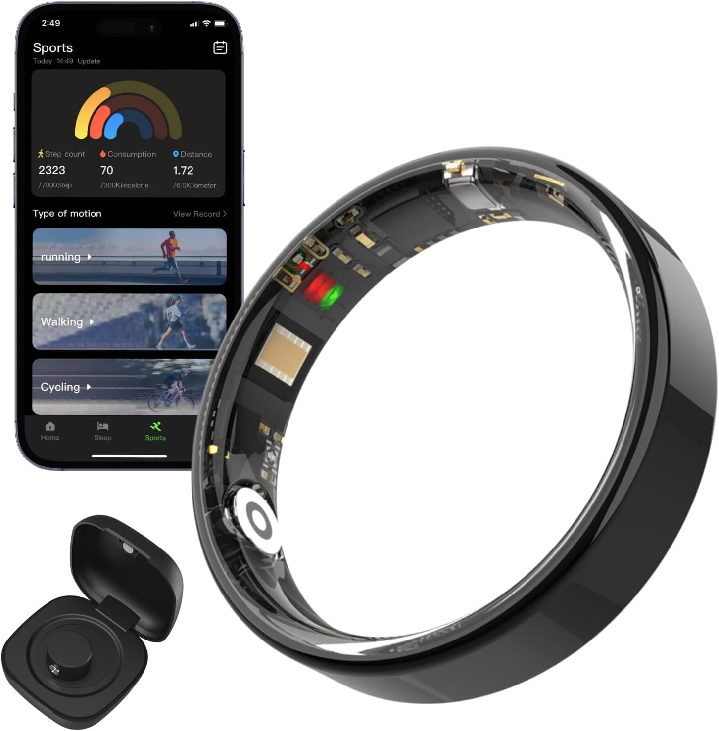 Smart Ring for Women Men, Fitness & Sleep Tracker with Steps, Heart Rate, Blood Oxygen, HRV & Stress, 5ATM Waterproof Health Ring for iPhone & Android, No Subscription Fee