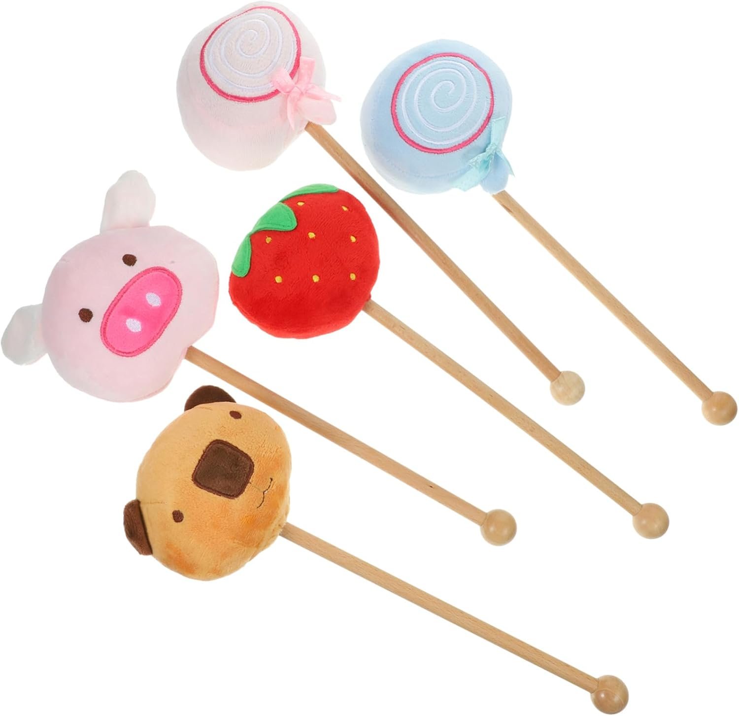 5pcs Plush Cartoon Massage Hammers Soft Material Stress Relief Massage Sticks for Muscle Relaxation Home Office Use