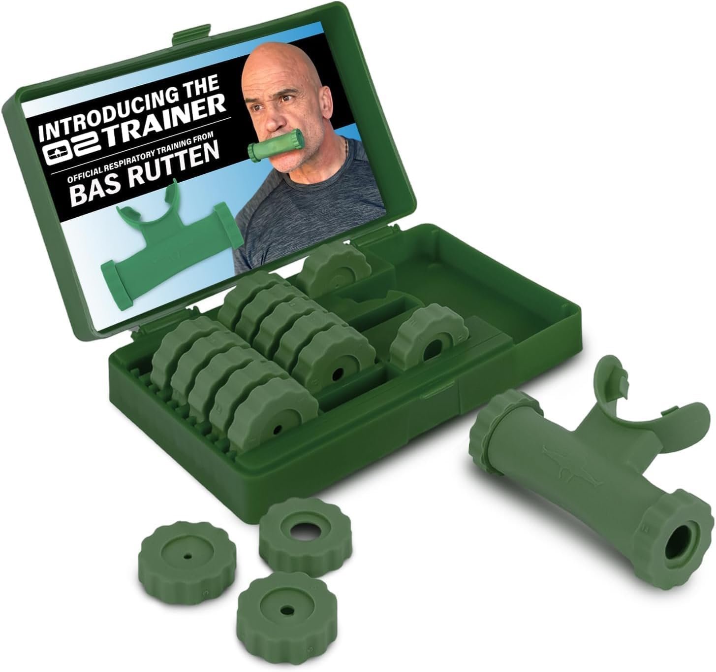 O2Trainer Breathing Muscle Training Device | Lung Power & Endurance Tool for Athletes, Singers & High-Altitude Performance | Diaphragmatic Respiratory Trainer | 16 Resistance Caps
