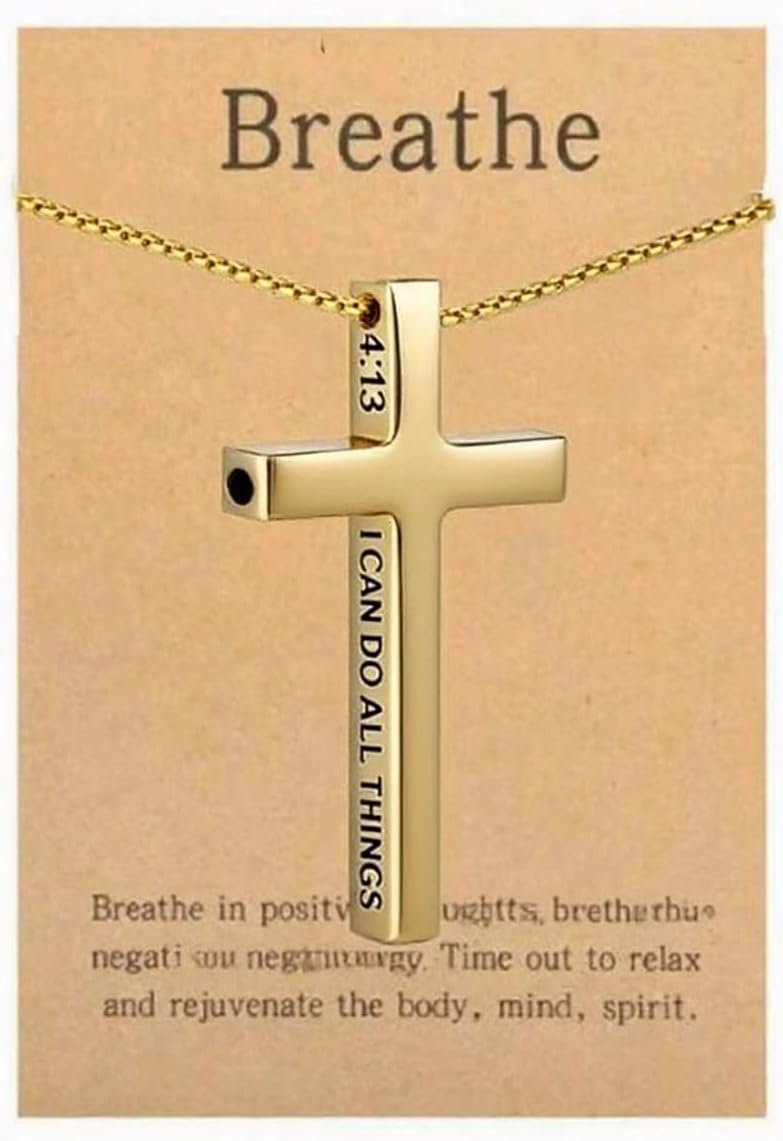 Cross Breathing Necklace Inspirational Bible Verse Anti-Anxiety Mindfulness Breathlink Stainless Steel Jewelry for Inner Balance, Daily Focus, Yoga, and Meditation