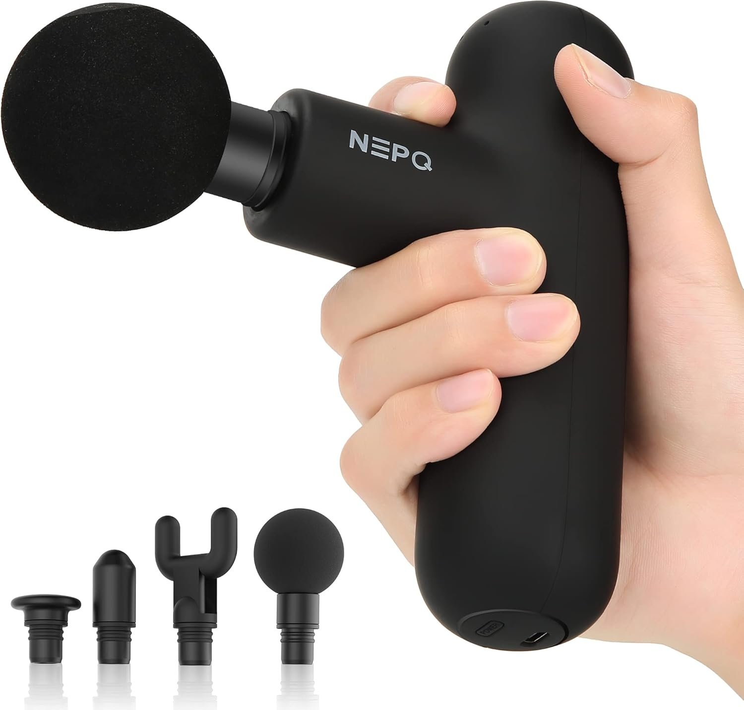 NEPQ Mini Massage Gun, Powerful Fascial Gun Portable Deep Tissue Percussion Muscle Back Head Massager for Pain Relief with 4 Massage Heads High-Intensity Vibration Rechargeable Small Massage Gun