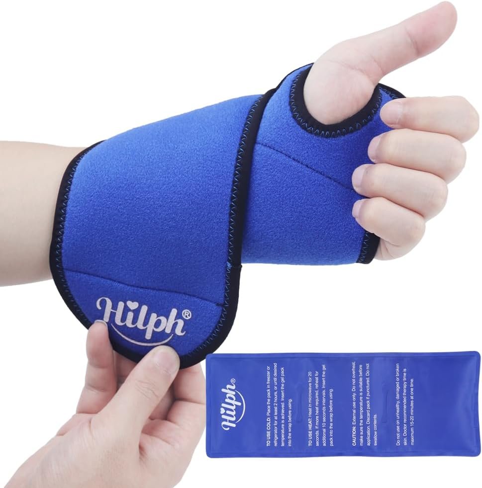 Hilph Wrist Ice Pack Wrap for Carpal Tunnel Relief, FSA Eligible HSA, Reusable Wrist Hot & Cold Therapy Brace for Hand Injuries, Arthritis, Tendonitis, Surgery Recovery Items Gifts Men Women, Blue
