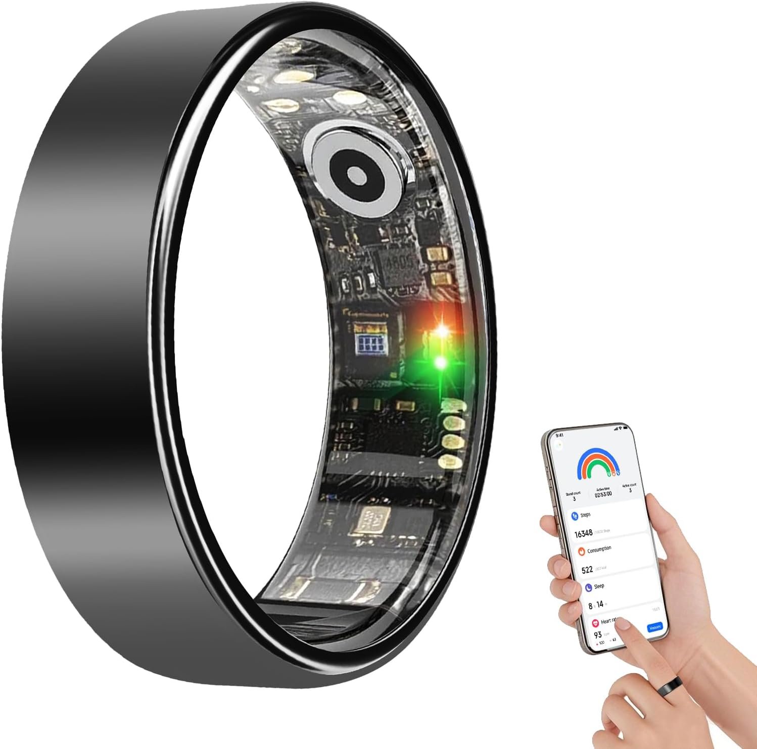 BENIO Gen 2 Smart Ring for Women & Men, Heart Rate,Fitness Tracker with Sleep，Step/Sleep/Blood Oxygen/Heart Rate Tracker, 5ATM Waterproof for iOS and Android,No Subscription, Xmas Gifts,Black 9