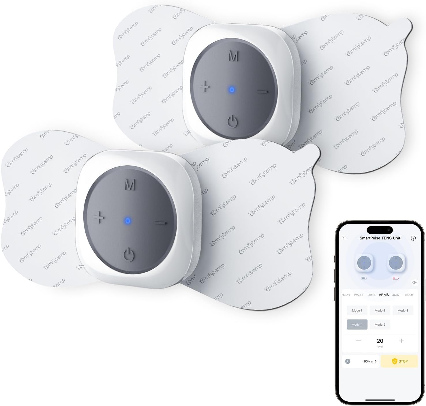 Comfytemp Wireless TENS Unit Machine for Pain Relief, FSA Eligible TENS Unit Muscle Stimulator with 2 Sets, 30 Modes HSA TENS Device for Back, Rechargeable Portable with APP Control, Gift for Mom Dad